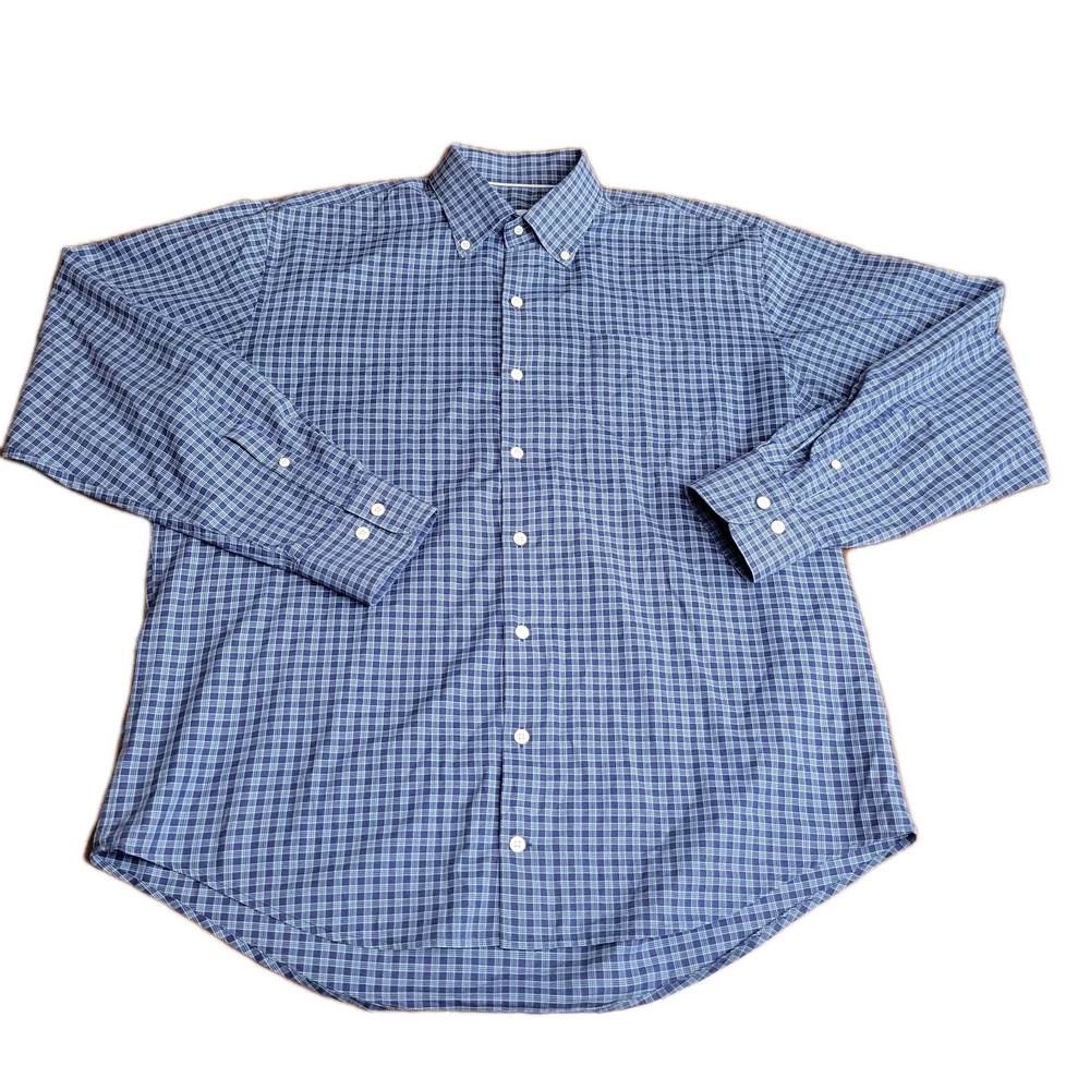 $148 PETER MILLAR Size L Men's Cotton/Spandex Blue Plaid Button Down Shirt - Picture 2 of 4